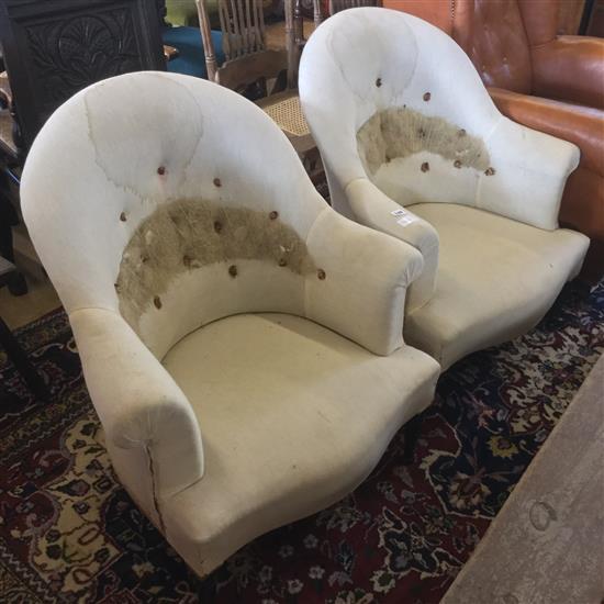 Pair upholstered button back chairs